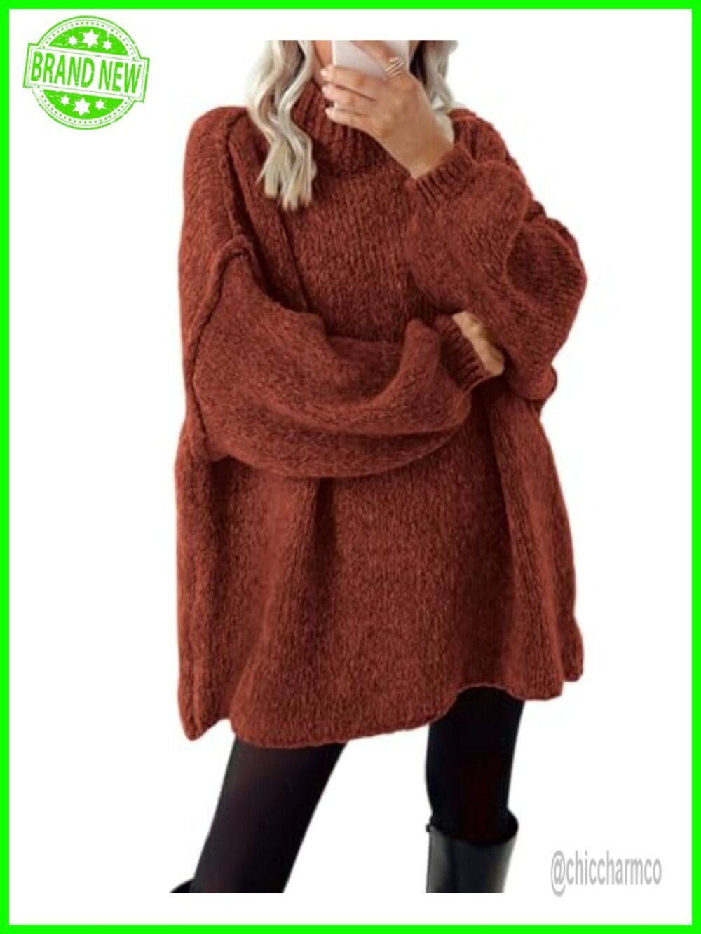 Oversized Cable Knit Mock Neck Long Sleeve Pullover Sweater